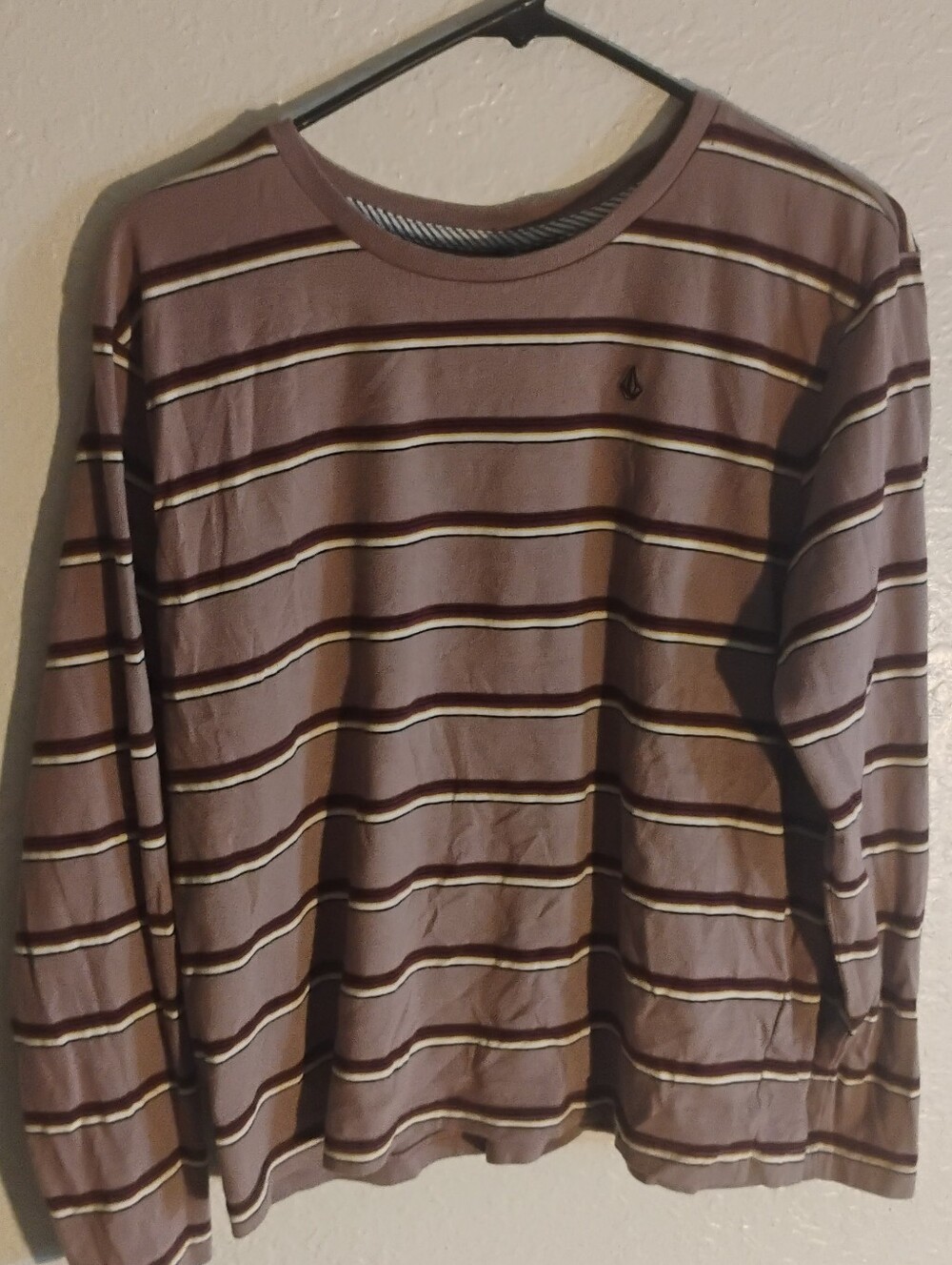 Volcom Long Sleeve Striped Crewneck Shirt - Brown, Cream, Dark Brown